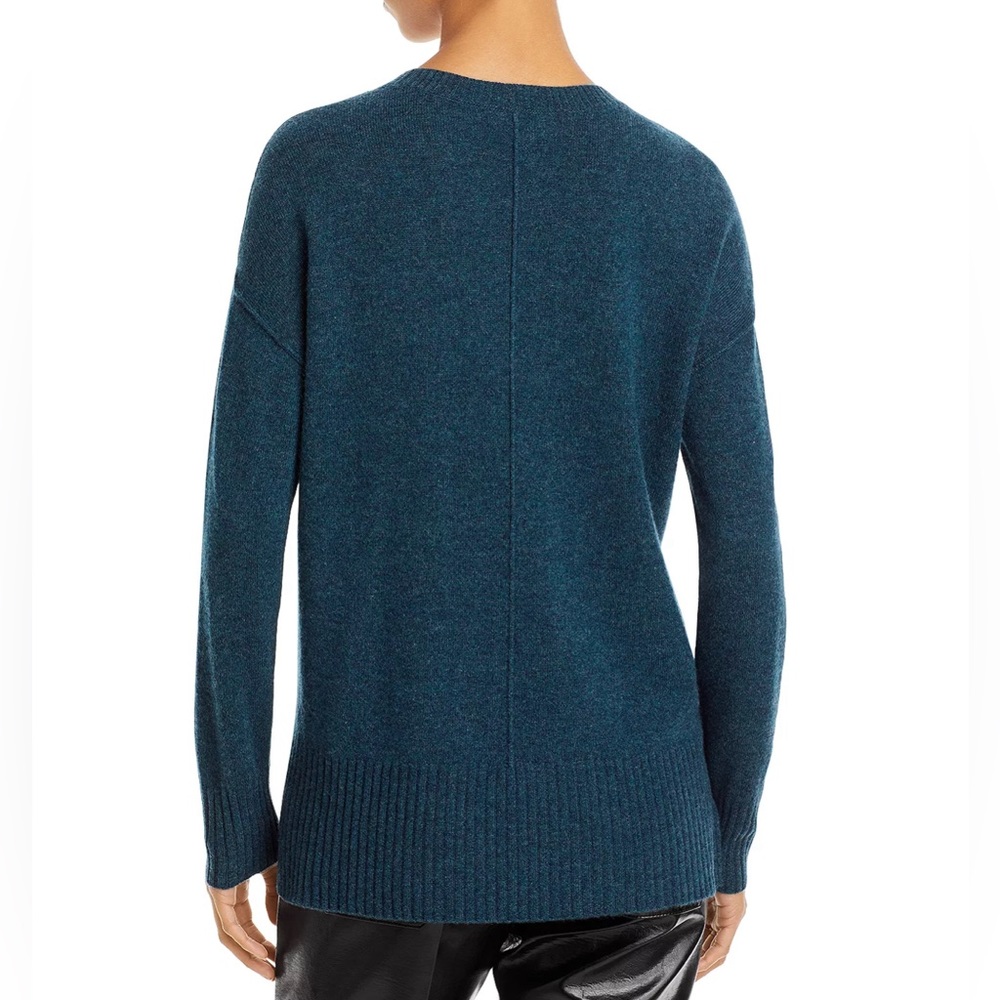 NWT C by Bloomingdales High/Low 100% Cashmere Crewneck Sweater Green S - Picture 2 of 10